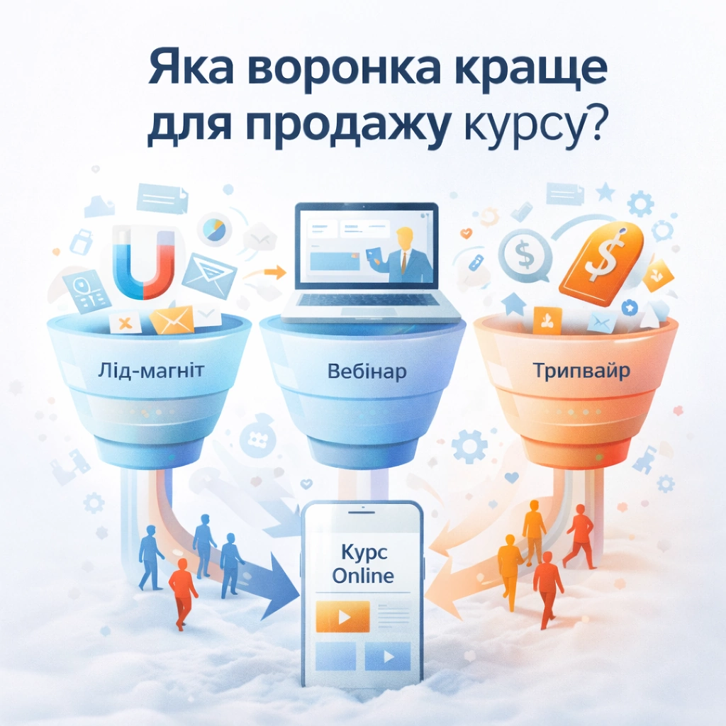 Воронки лідогенерації для продажу онлайн-курсу: лід-магніт, вебінар і трипвайр